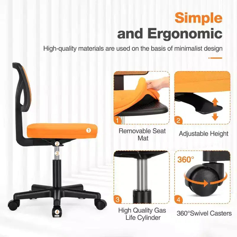 TUYOHW Low-Back Mesh Armless Office Chair, Computer Chair with Lumbar Support, Desk Chair for Study, Office, Reading Room