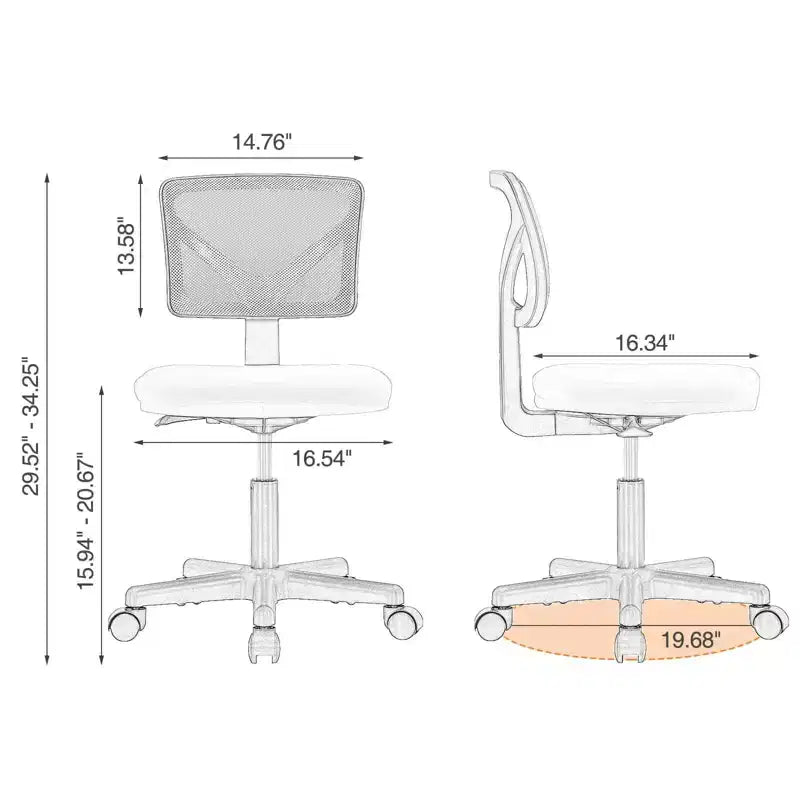 TUYOHW Low-Back Mesh Armless Office Chair, Computer Chair with Lumbar Support, Desk Chair for Study, Office, Reading Room