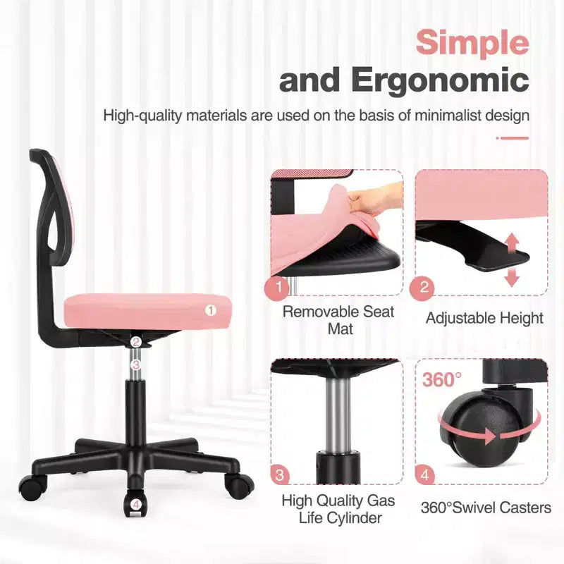 TUYOHW Low-Back Mesh Armless Office Chair, Computer Chair with Lumbar Support, Desk Chair for Study, Office, Reading Room