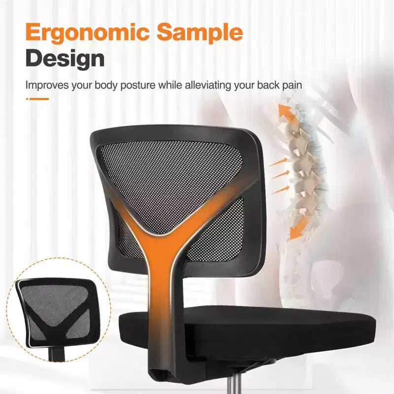 TUYOHW Low-Back Mesh Armless Office Chair, Computer Chair with Lumbar Support, Desk Chair for Study, Office, Reading Room