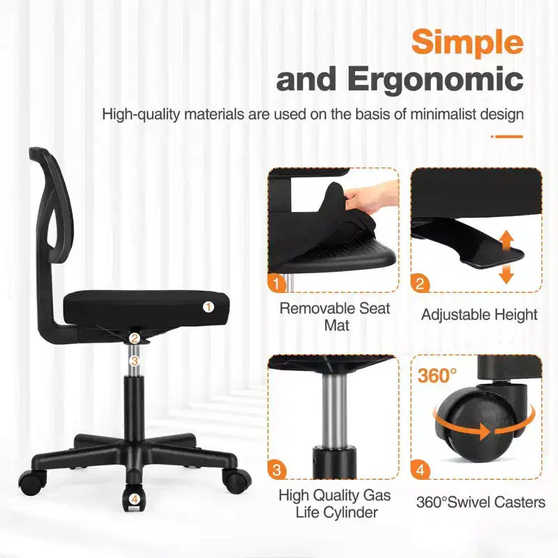 TUYOHW Low-Back Mesh Armless Office Chair, Computer Chair with Lumbar Support, Desk Chair for Study, Office, Reading Room