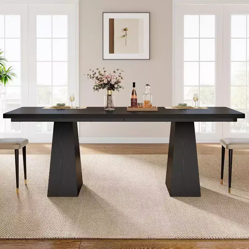Lantine 63-Inch Black Dining Table for 4-6, Modern Kitchen Table with Tapered Wood Legs for Dining Room, Kitchen, Living Room