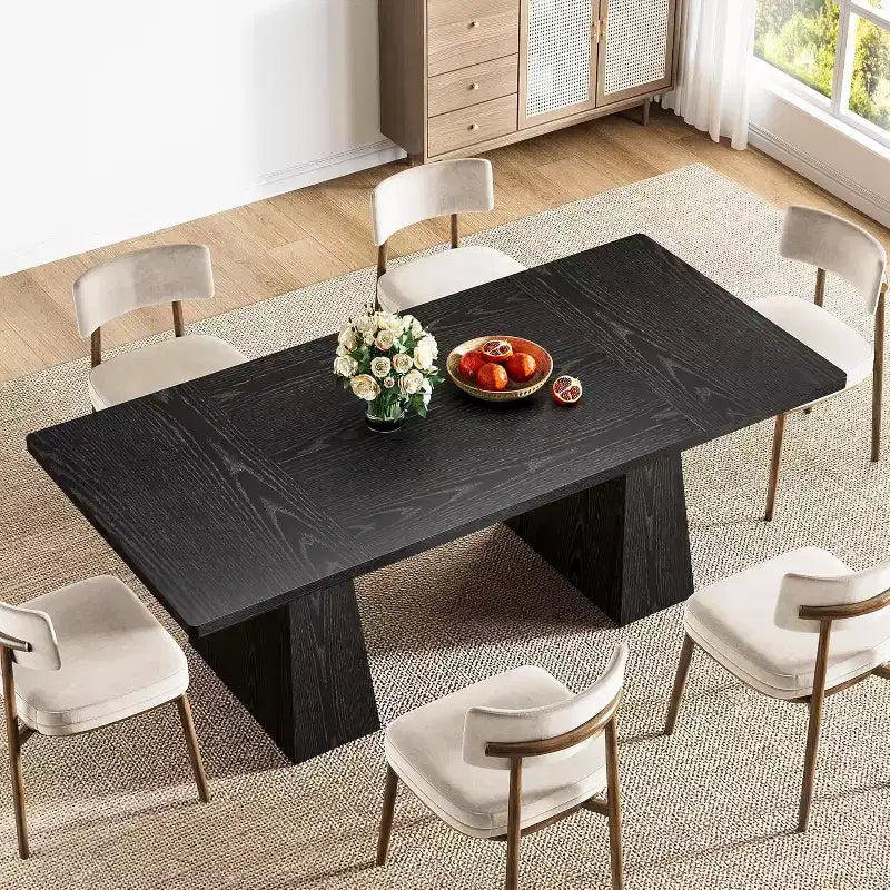 Lantine 63-Inch Black Dining Table for 4-6, Modern Kitchen Table with Tapered Wood Legs for Dining Room, Kitchen, Living Room