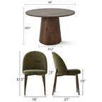 5-Piece Round Dining Set, 46 Walnut-Tone Pedestal Table and Armless Upholstered Chairs, for Breakfast Nooks-Panipeachy