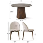5-Piece Round Dining Set, 46 Walnut-Tone Pedestal Table and Armless Upholstered Chairs, for Breakfast Nooks-Panipeachy