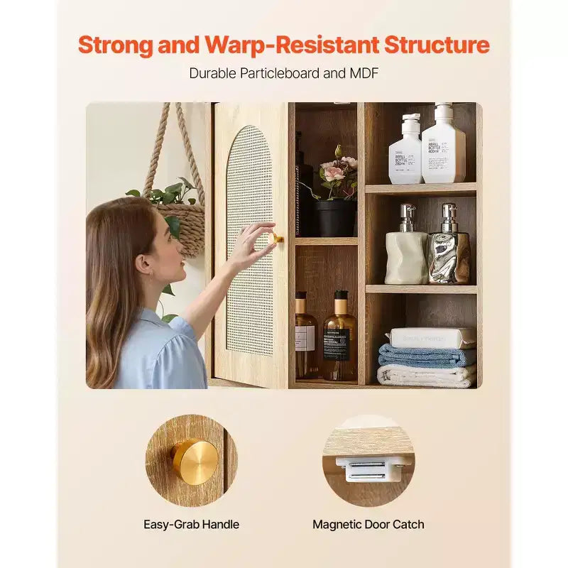 Wall Mounted Bathroom Cabinet with 5-Level Adjustable Shelf for Over Toilet Storage