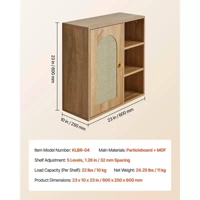 Wall Mounted Bathroom Cabinet with 5-Level Adjustable Shelf for Over Toilet Storage