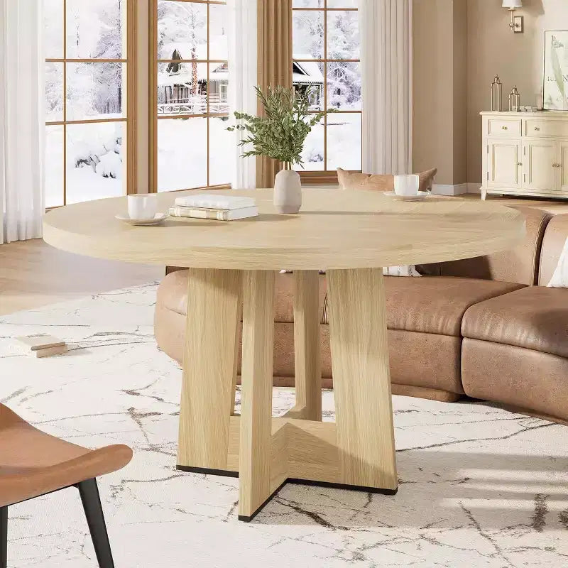 47 Round Dining Table for 4-6 People - Circle Kitchen Dinner Table with Sturdy Pedestal Base, for Living Room, Kitchen, Apartment