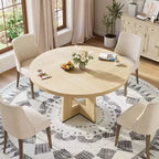 47 Round Dining Table for 4-6 People - Circle Kitchen Dinner Table with Sturdy Pedestal Base, for Living Room, Kitchen, Apartment