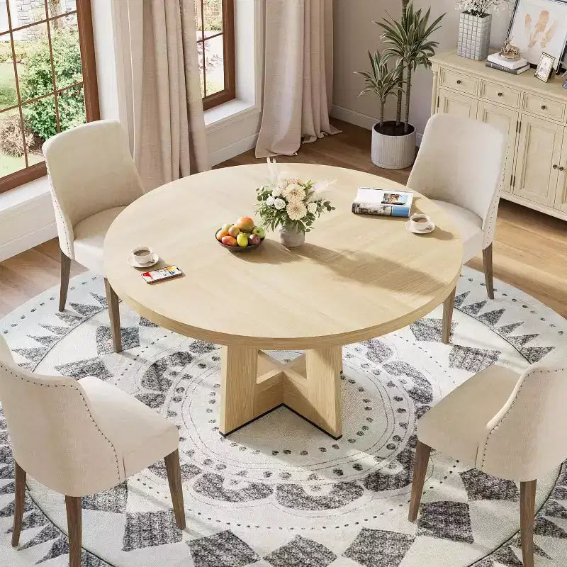 47 Round Dining Table for 4-6 People - Circle Kitchen Dinner Table with Sturdy Pedestal Base, for Living Room, Kitchen, Apartment