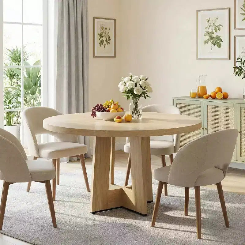 47 Round Dining Table for 4-6 People - Circle Kitchen Dinner Table with Sturdy Pedestal Base, for Living Room, Kitchen, Apartment