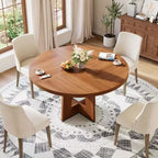 47 Round Dining Table for 4-6 People - Circle Kitchen Dinner Table with Sturdy Pedestal Base, for Living Room, Kitchen, Apartment