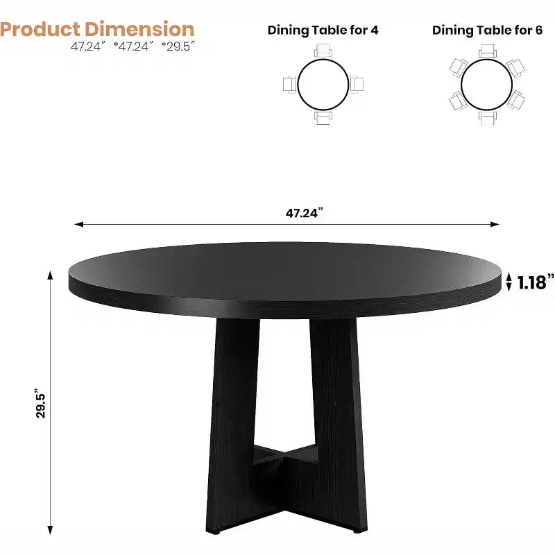 47 Round Dining Table for 4-6 People - Circle Kitchen Dinner Table with Sturdy Pedestal Base, for Living Room, Kitchen, Apartment