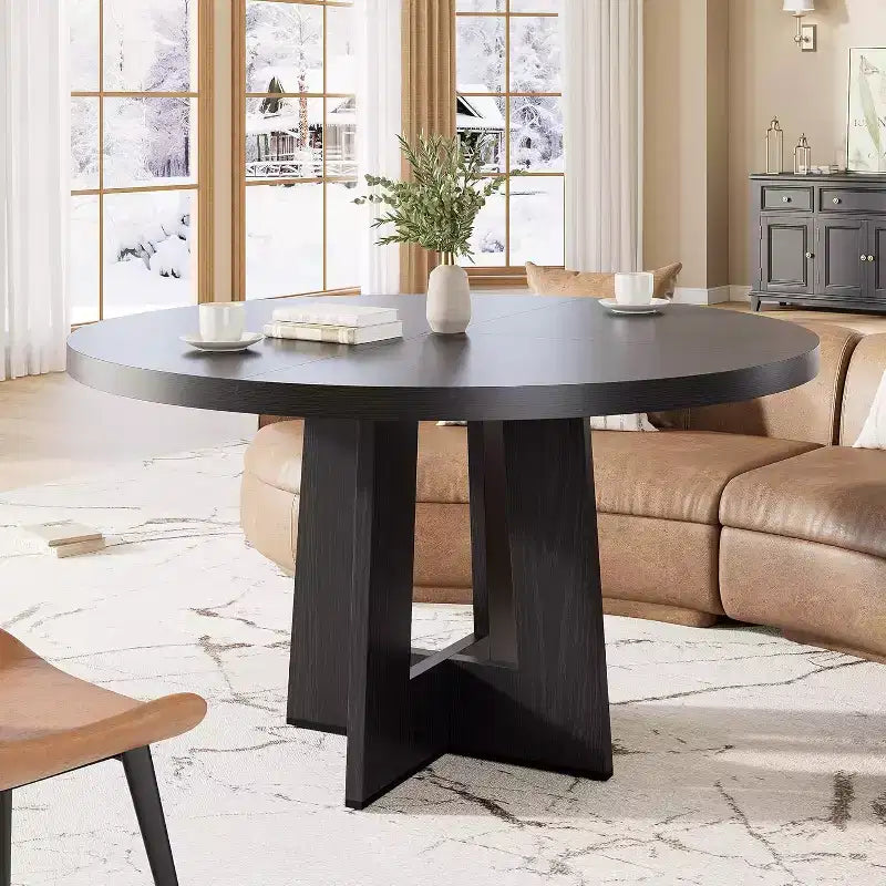 47 Round Dining Table for 4-6 People - Circle Kitchen Dinner Table with Sturdy Pedestal Base, for Living Room, Kitchen, Apartment