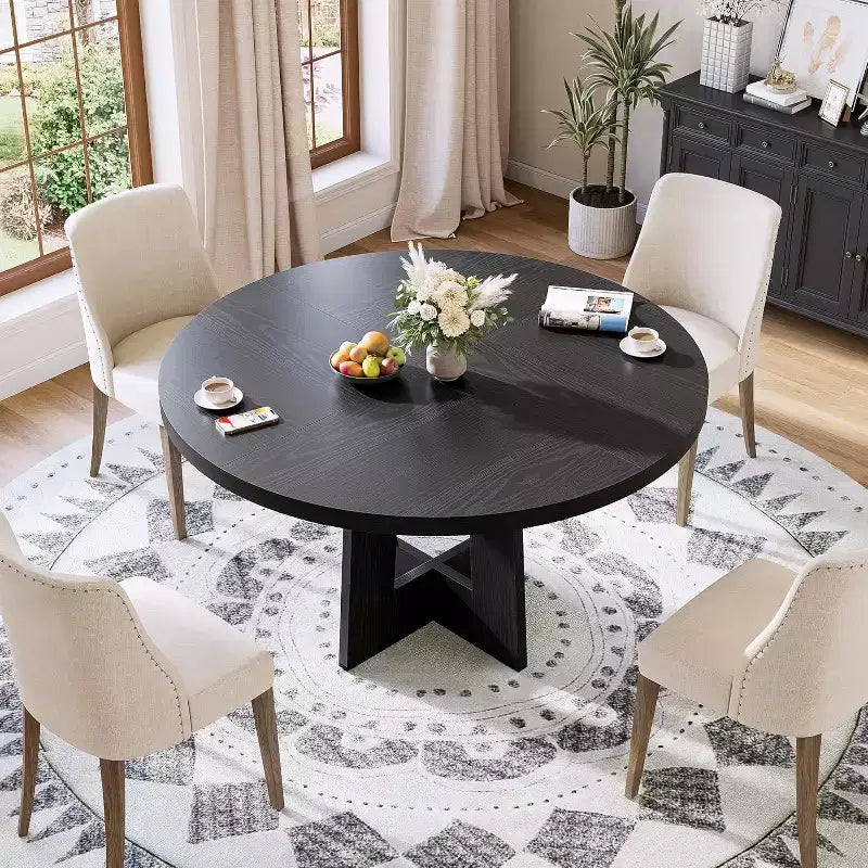 47 Round Dining Table for 4-6 People - Circle Kitchen Dinner Table with Sturdy Pedestal Base, for Living Room, Kitchen, Apartment