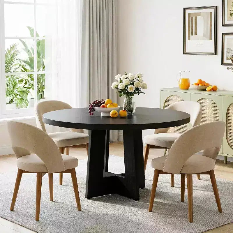 47 Round Dining Table for 4-6 People - Circle Kitchen Dinner Table with Sturdy Pedestal Base, for Living Room, Kitchen, Apartment