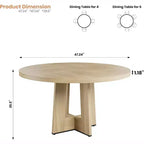 47 Round Dining Table for 4-6 People - Circle Kitchen Dinner Table with Sturdy Pedestal Base, for Living Room, Kitchen, Apartment