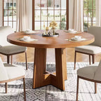 47 Round Dining Table for 4-6 People - Circle Kitchen Dinner Table with Sturdy Pedestal Base, for Living Room, Kitchen, Apartment