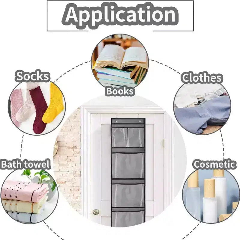 Non-Woven Fabric Hanging Storage Bag, 5-Grid Wall-Mounted Organizer, Gray, for Closet Bedroom Door
