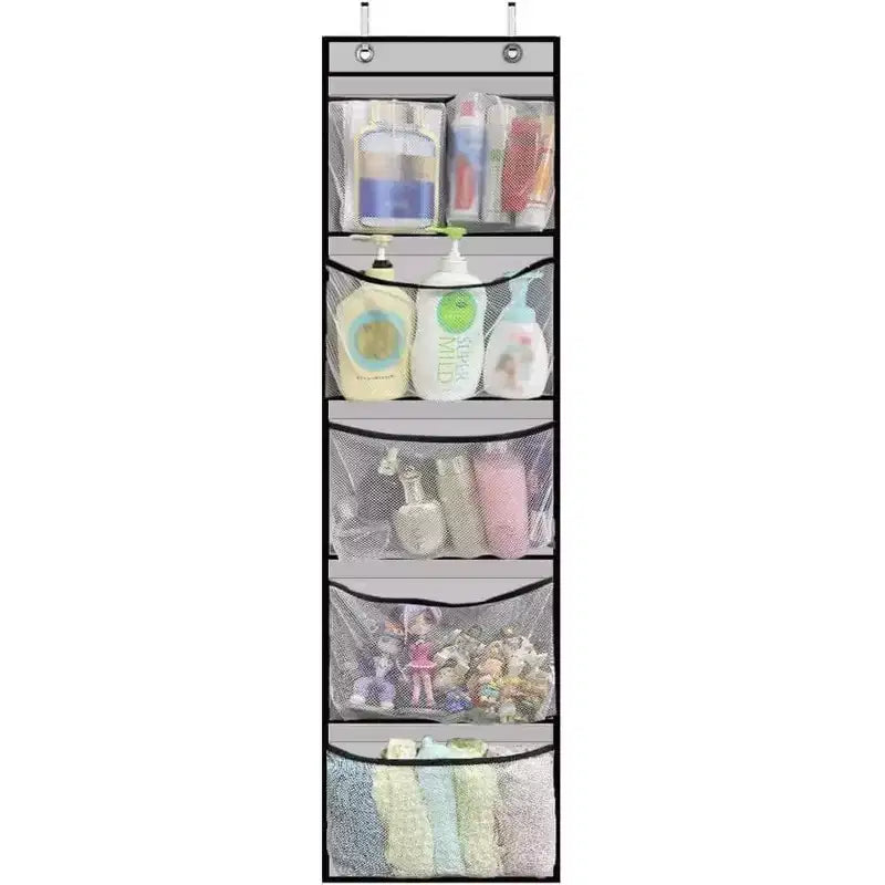 Non-Woven Fabric Hanging Storage Bag, 5-Grid Wall-Mounted Organizer, Gray, for Closet Bedroom Door