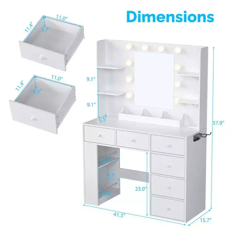 White Particle Board Veneered with Textured Melamine, 6-drawer 3-compartment Double-layer Side Rack, Side Panel Storage Style Dressing Table
