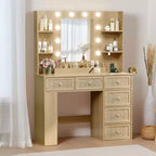 White Particle Board Veneered with Textured Melamine, 6-drawer 3-compartment Double-layer Side Rack, Side Panel Storage Style Dressing Table