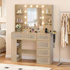 White Particle Board Veneered with Textured Melamine, 6-drawer 3-compartment Double-layer Side Rack, Side Panel Storage Style Dressing Table