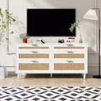 MAYEERTY 59 Rattan Storage Cabinet with 6 Drawers Metal Handle & Wood Legs for Living Room Bedroom White
