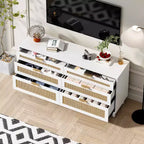 MAYEERTY 59 Rattan Storage Cabinet with 6 Drawers Metal Handle & Wood Legs for Living Room Bedroom White