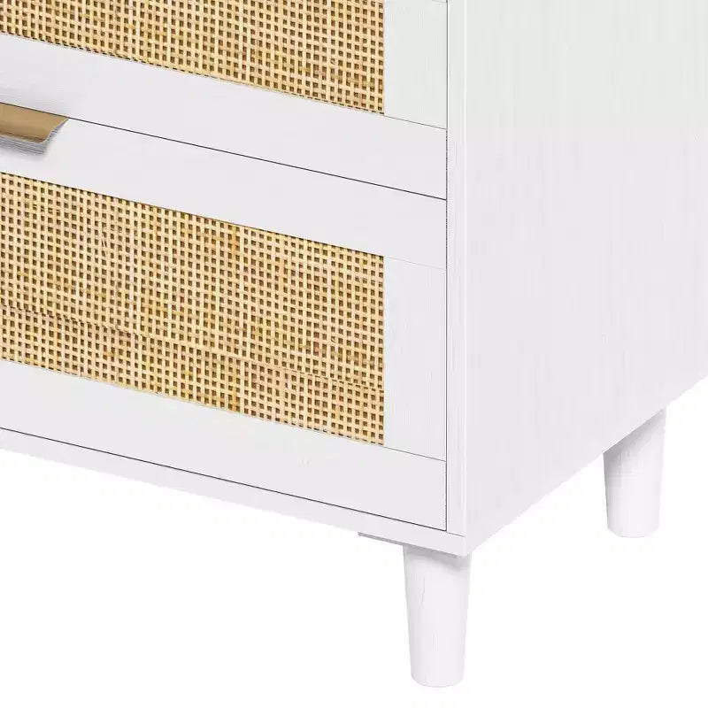 MAYEERTY 59 Rattan Storage Cabinet with 6 Drawers Metal Handle & Wood Legs for Living Room Bedroom White