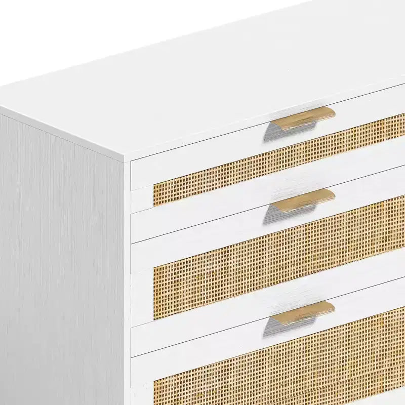 MAYEERTY 59 Rattan Storage Cabinet with 6 Drawers Metal Handle & Wood Legs for Living Room Bedroom White