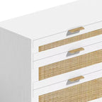 MAYEERTY 59 Rattan Storage Cabinet with 6 Drawers Metal Handle & Wood Legs for Living Room Bedroom White