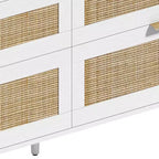 MAYEERTY 59 Rattan Storage Cabinet with 6 Drawers Metal Handle & Wood Legs for Living Room Bedroom White