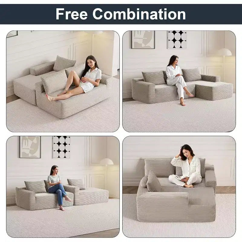 MooxvMoo Comfy Corduroy L Shaped Couch with Chaise,105 Modular Sectional Sofa with Throw Pillow & Deep Seat,No Assembly Required,Camel