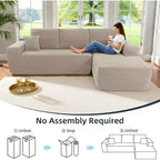MooxvMoo Comfy Corduroy L Shaped Couch with Chaise,105 Modular Sectional Sofa with Throw Pillow & Deep Seat,No Assembly Required,Camel