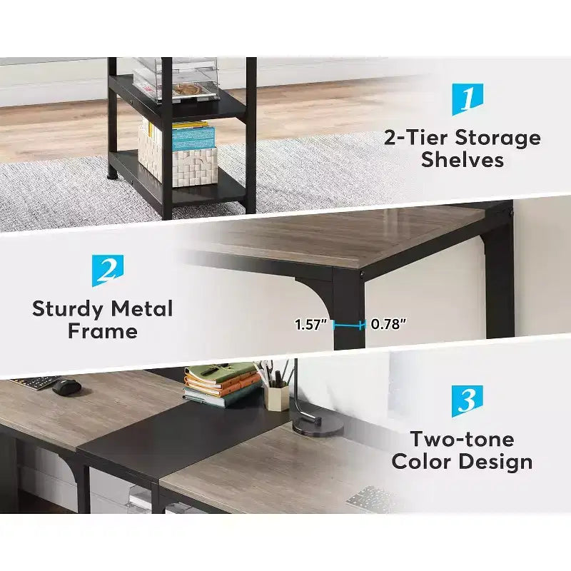 Lantine 90.5 Inch Large Double Home Office Computer Desk Two Person Study Table