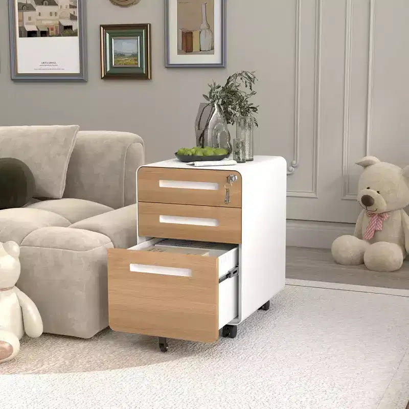 3 Drawer Mobile File Cabinet with Lock 5 Wheel Anti Tilt for A4 Letter Legal Size Under Desk, Fully Assembled