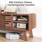 Costway TV Stand w/Sliding Door Adjustable Shelves & Rubber Wood Legs for TVs up to 55''