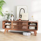 Costway TV Stand w/Sliding Door Adjustable Shelves & Rubber Wood Legs for TVs up to 55''