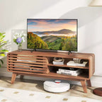 Costway TV Stand w/Sliding Door Adjustable Shelves & Rubber Wood Legs for TVs up to 55''