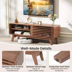 Costway TV Stand w/Sliding Door Adjustable Shelves & Rubber Wood Legs for TVs up to 55''