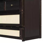 Full Murphy Bed Cabinet Bed, Full Size Murphy Bed with Storage Drawers, Wood Full Wall Bed Rattan Chest Murphy Bed Frame