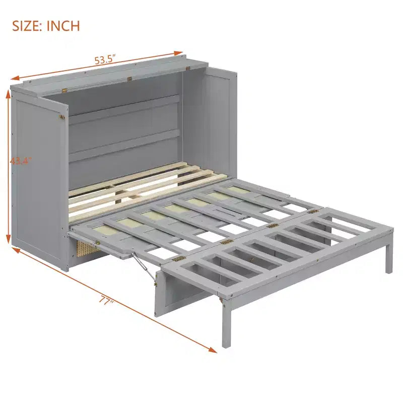 Full Murphy Bed Cabinet Bed, Full Size Murphy Bed with Storage Drawers, Wood Full Wall Bed Rattan Chest Murphy Bed Frame