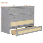 Full Murphy Bed Cabinet Bed, Full Size Murphy Bed with Storage Drawers, Wood Full Wall Bed Rattan Chest Murphy Bed Frame