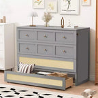Full Murphy Bed Cabinet Bed, Full Size Murphy Bed with Storage Drawers, Wood Full Wall Bed Rattan Chest Murphy Bed Frame