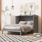 Full Murphy Bed Cabinet Bed, Full Size Murphy Bed with Storage Drawers, Wood Full Wall Bed Rattan Chest Murphy Bed Frame