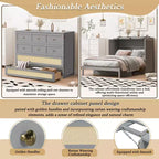 Full Murphy Bed Cabinet Bed, Full Size Murphy Bed with Storage Drawers, Wood Full Wall Bed Rattan Chest Murphy Bed Frame
