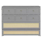 Full Murphy Bed Cabinet Bed, Full Size Murphy Bed with Storage Drawers, Wood Full Wall Bed Rattan Chest Murphy Bed Frame