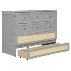 Full Murphy Bed Cabinet Bed, Full Size Murphy Bed with Storage Drawers, Wood Full Wall Bed Rattan Chest Murphy Bed Frame