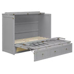 Full Murphy Bed Cabinet Bed, Full Size Murphy Bed with Storage Drawers, Wood Full Wall Bed Rattan Chest Murphy Bed Frame